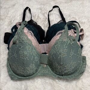 Victoria’s Secret Lace Underwire Bra Set of 4 - Green, Pink, Black